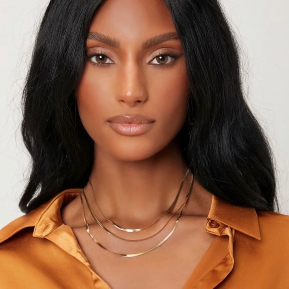 Gold Stainless Steel Fishbone layered Necklace - Picture 2 of 7